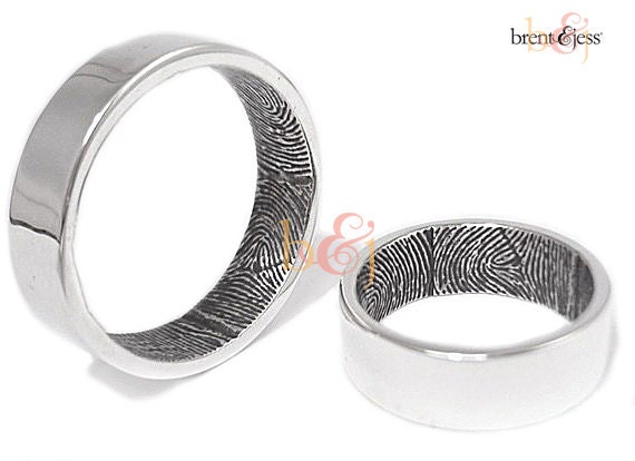 6mm Set of 2--Sterling Silver Custom Double Print Wedding or Commitment Band