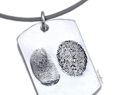 Sterling Silver Custom Dog Tag Pendant with Two Fingerprints