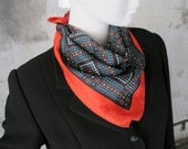 Red Black Acetate Scarf, Herringbone Check, Classic Plaid Scarf, Red White Blue, Vintage Accessories