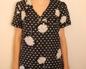 black and white floral v-neck a-line tent dress