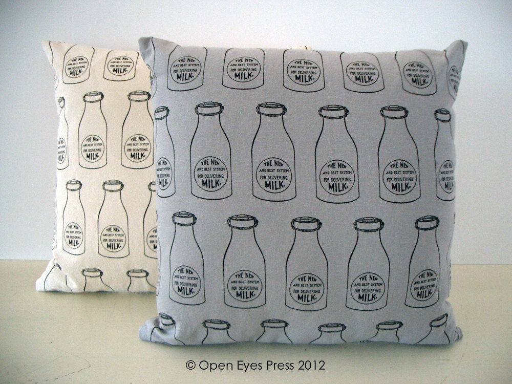 Pillow /// GRAY MILK BOTTLES