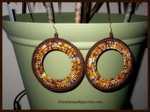 Chocolate Orange Crochet Hoop Earrings