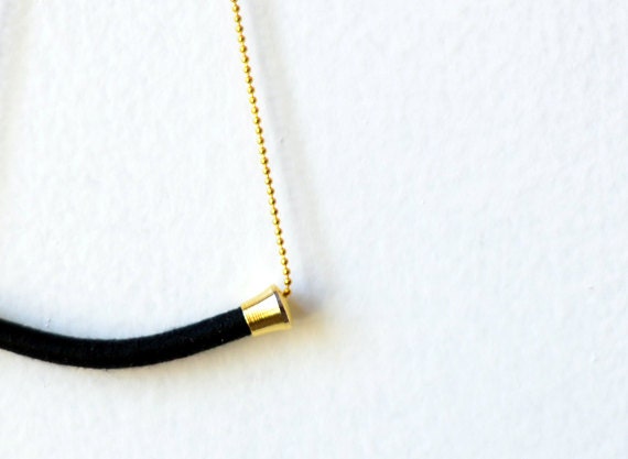 Modern. Black. Gold. Thread Wrapped Tube Necklace no. 601A