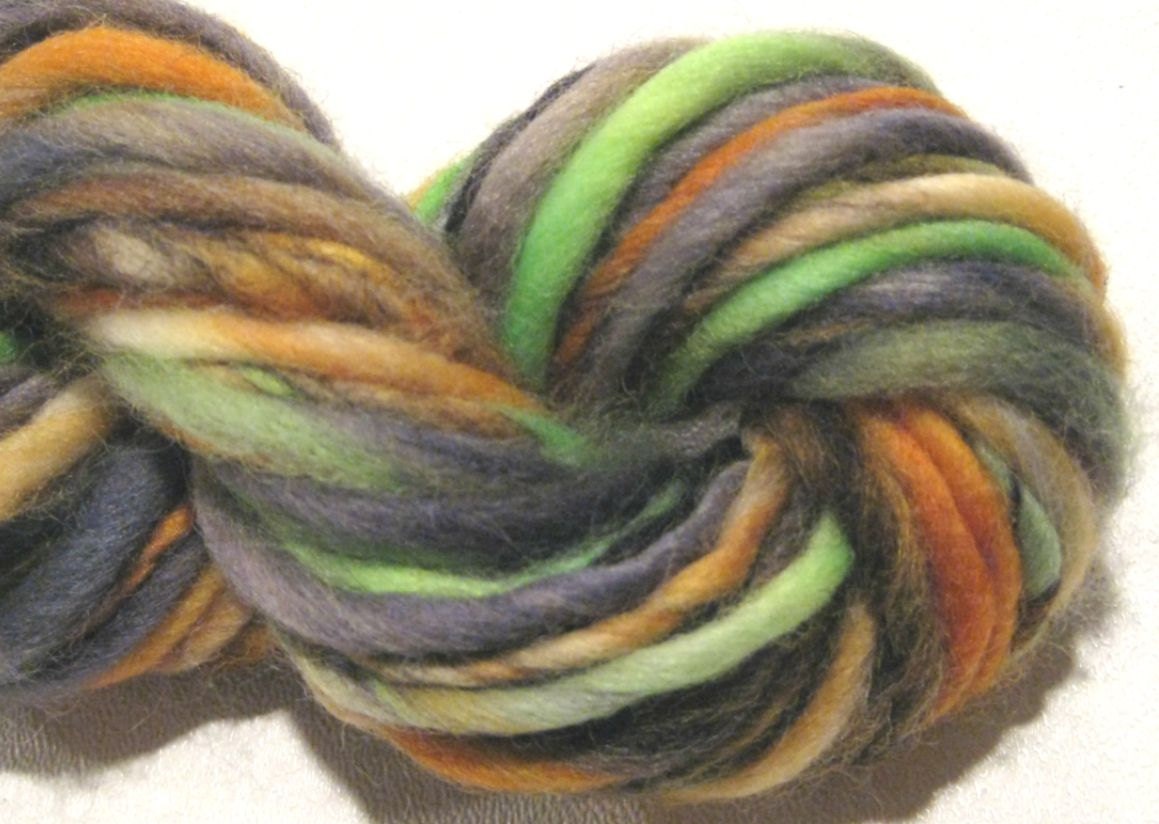 HALF OFF SALE handspun yarn Witch's Brew thick and thin bulky  yarn, 60 yards, orange black green falkland wool halloween yarn