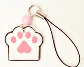 Kawaii Cell Phone Charm Zipper Pull White Kitten Pink Pad Paw
