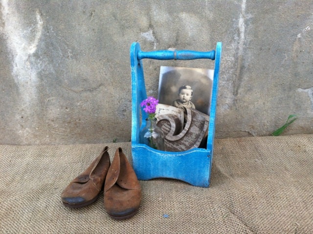 Timeless Turquoise - Upcycled - Vintage Wooden Caddy - Holder - Wedding Display - Rustic Boho CHIC