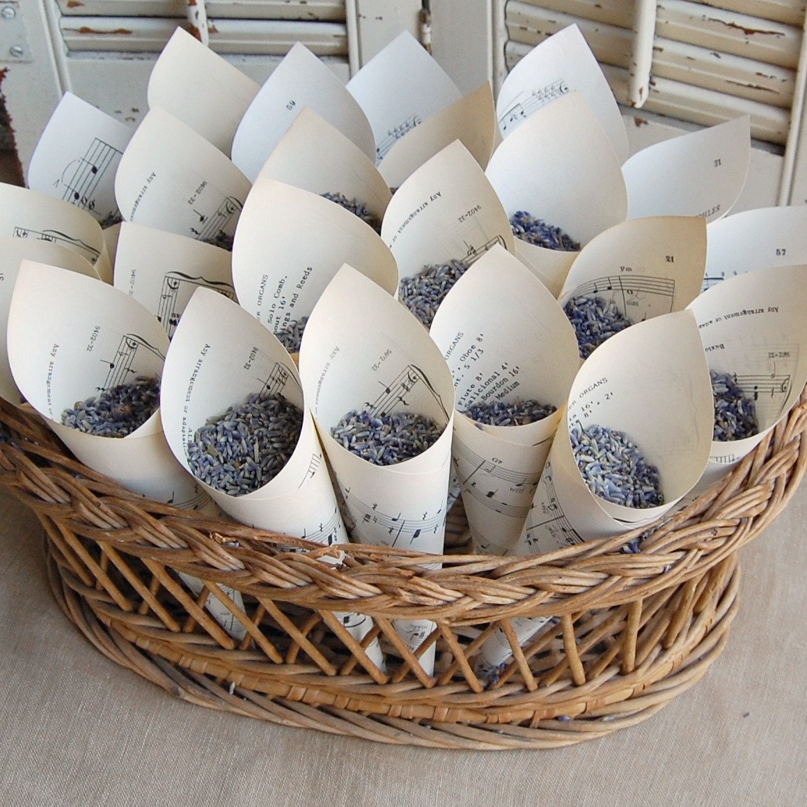 100 - Paper Cones  Wedding Petal Toss Spring Wedding Vintage Sheet Music