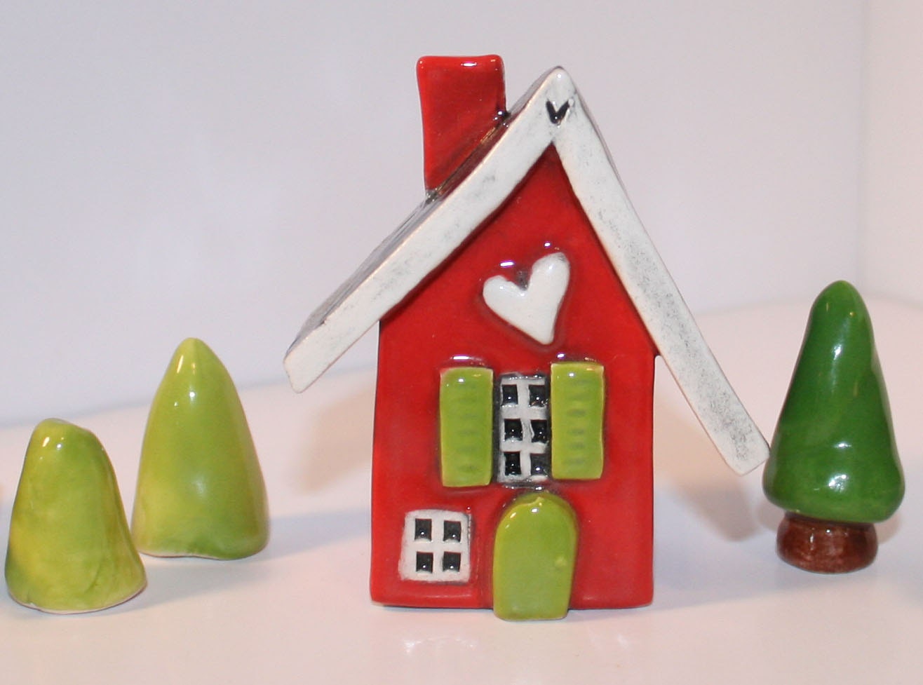 Little Clay House in Red with Lime Green Door