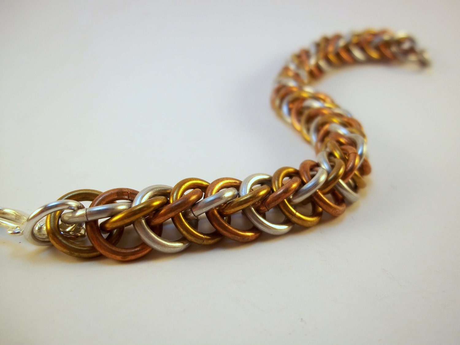 Men's Bracelet Chunky Chainmaille Heavy Industrial Jewelry Copper, Silver, Gold Tones in Half Persian