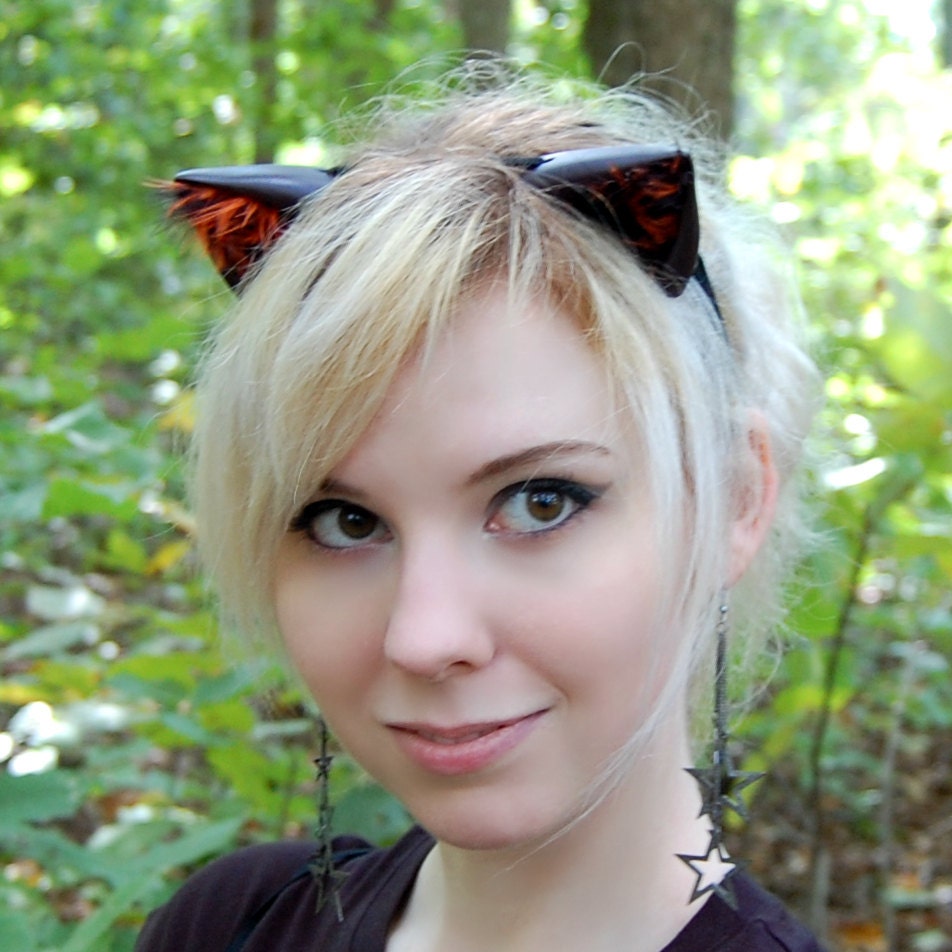 Halloween Limited Edition Cat Ears Black with Orange and Black Fur
