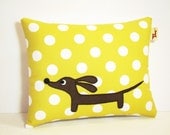 Wiener Dog Dachshund Pillow - Doxie Chartreuse Dot Delight - persnicketypelican