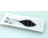 Fused Glass Tray, White background and Black vase with flowers