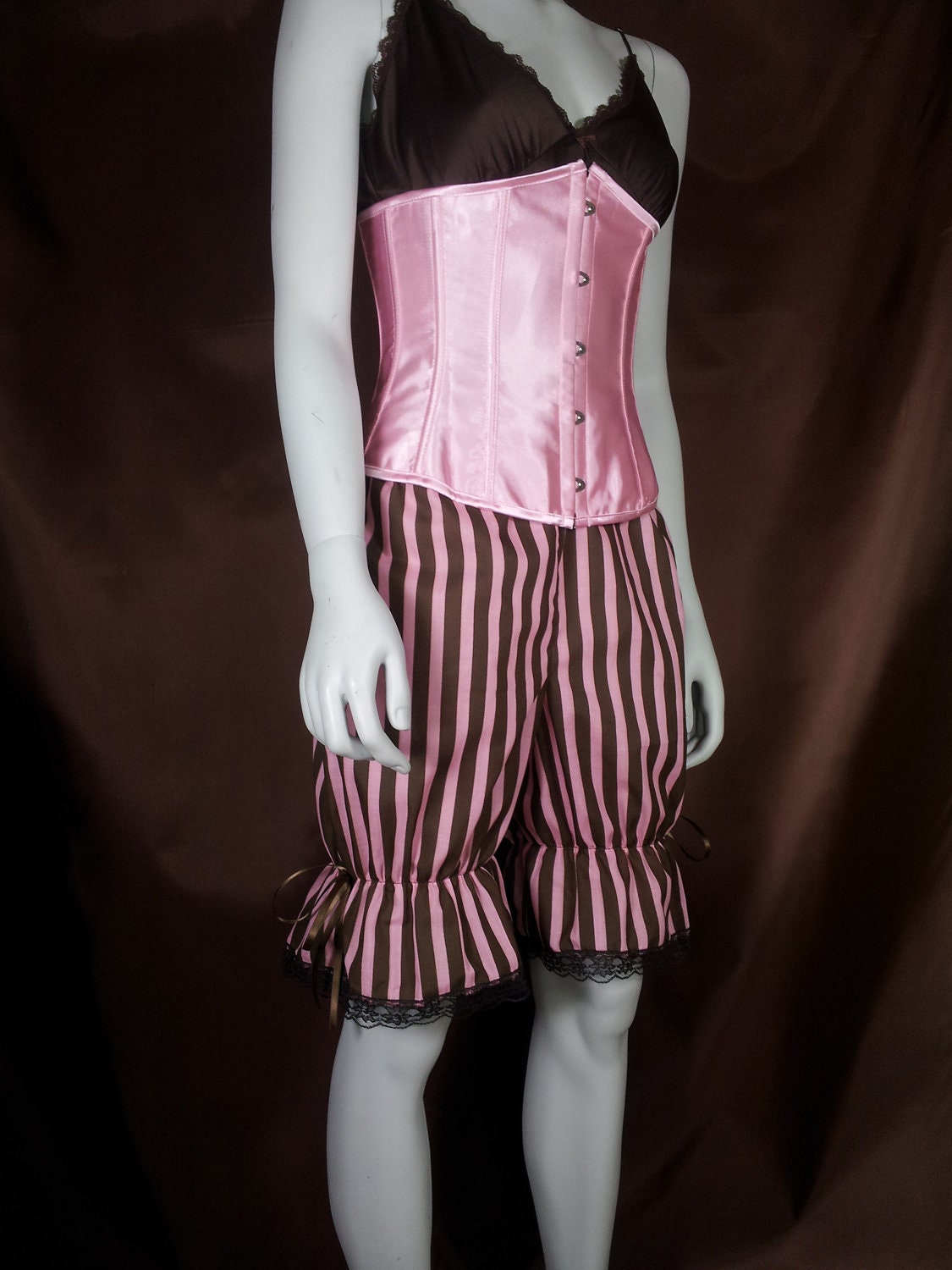 brown and pink stripe cotton bloomers (knee length)