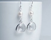 Clear Crystal  Earrings, Pearl & Sterling Silver, Wedding Earrings, Clear Glass Drop, Bridal Earrings