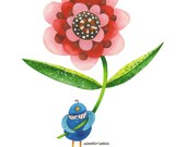 Art Print 8x10. Persephone Birdie Red Wonder Flower
