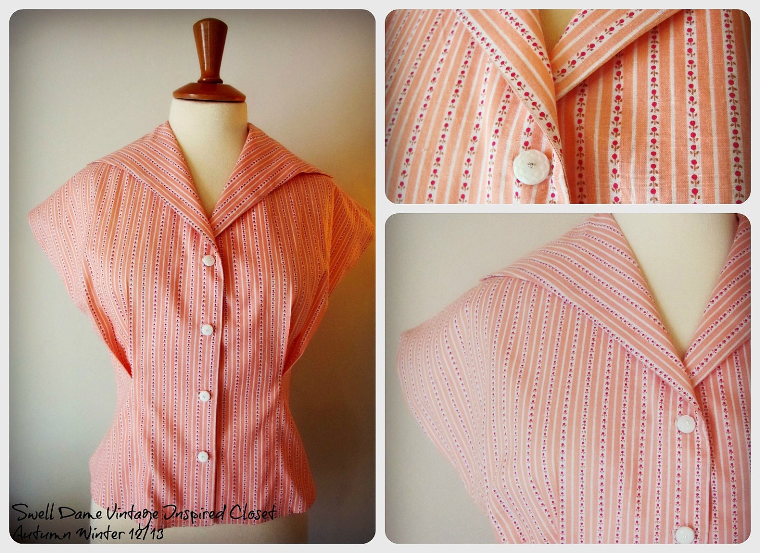 Handmade 1950s womens novelty print shirt from original pattern ALL sizes