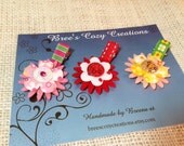 Flower Hair Clip Set of 3 Pink Red Yellow Felt Flower Hair Clips