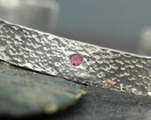Sterling Silver and Pink Sapphire Hammered Cuff Bracelet