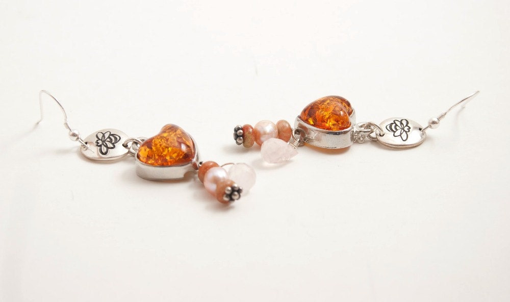 Heart Earrings - Amber Jewelry - Gemstone Jewelry - Melissa Ooak