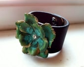Verdigris Double Flower Leather Cuff