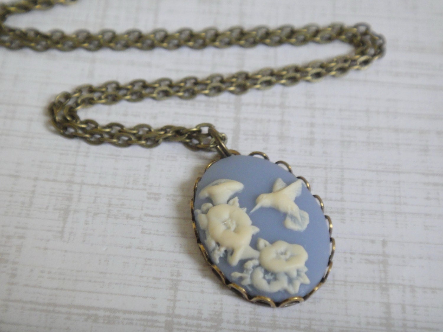 Blue Hummingbird Cameo Necklace