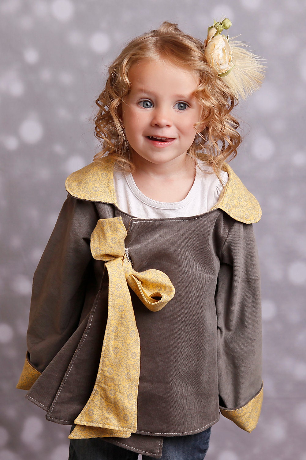 Reversible Little Girl Swing Cocktail Dress Coat with Bow Tie-Fully Lined with Bell Sleeves-12-24m, 2T, 3-4T, 5-6T