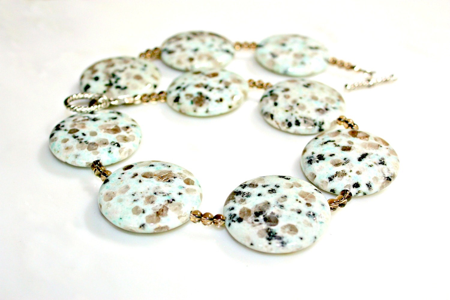 STATEMENT Necklace Kiwi Green - Gorgeous Chunky Kiwi Colored Gemstones with Smoky Quartz and Sterling Silver Toggle by Mei Faith