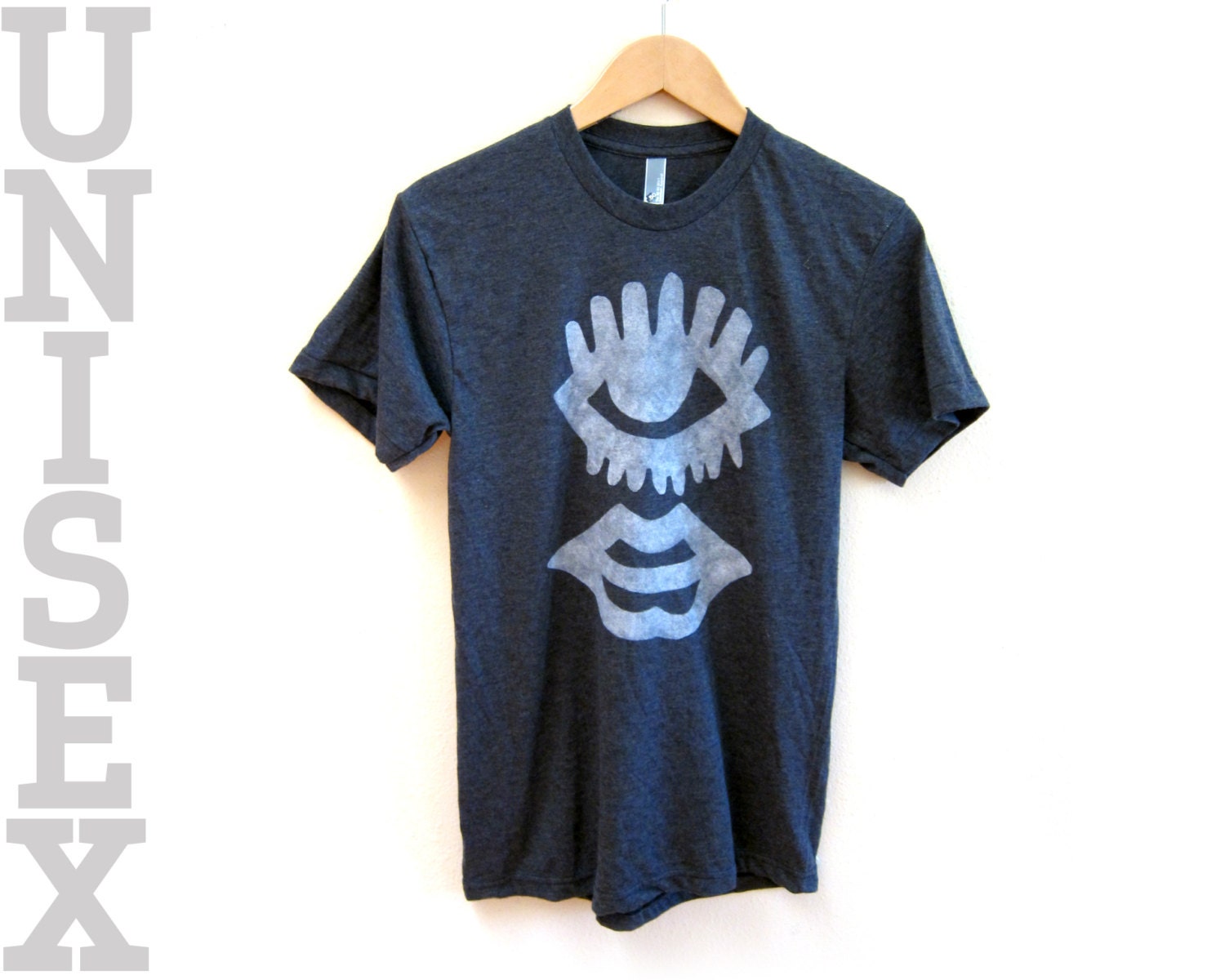 UNISEX - One Eyed Monster Hand Stenciled Crew Neck Tee in Heather Asphalt - XS S M L XL 2XL 3XL