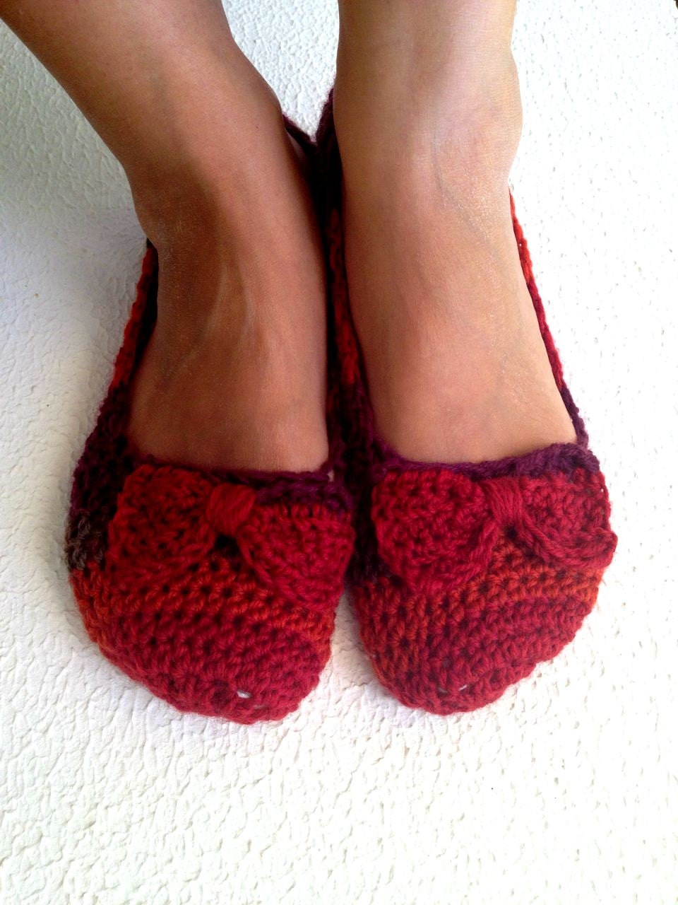 Crochet Womens Slippers, Ballet Flats, House Shoes With Bowl