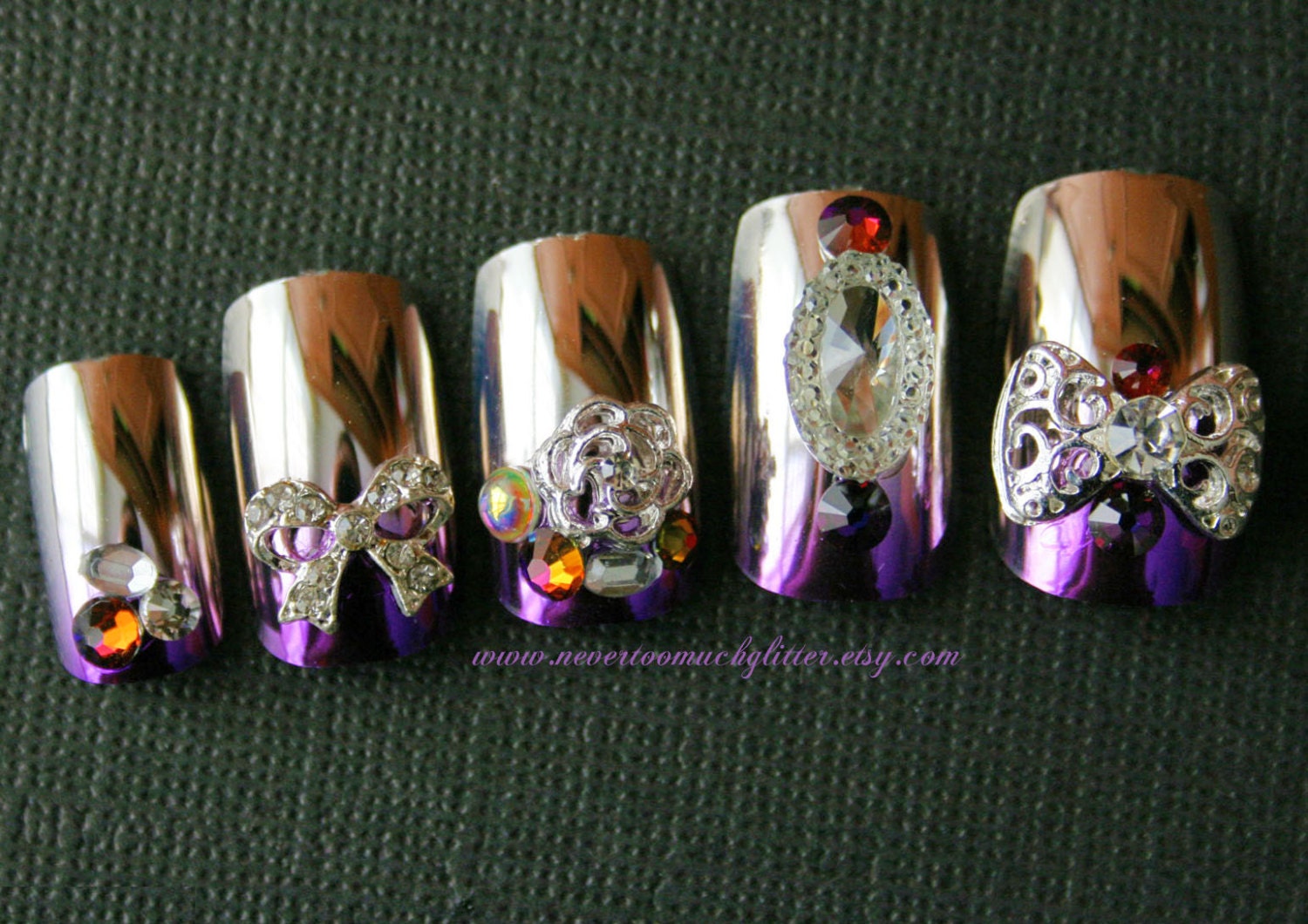 Japanese 3D Nail Art-Bejeweled Bows Deco Fake Nails