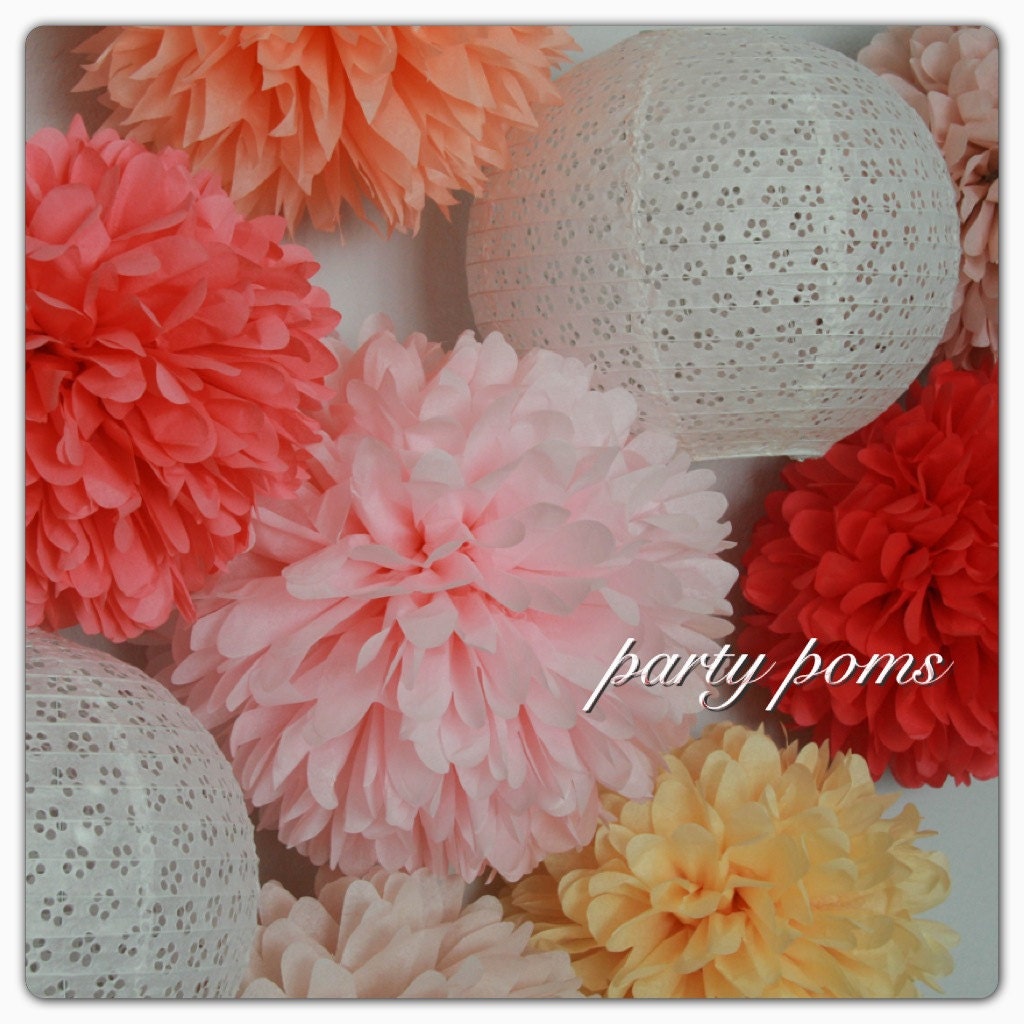 12 Tissue Poms .. Wedding Decorations / Birthday and Party Decor