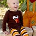 Fall, Thanksgiving Turkey Onesie and Leg Covers - 2 Sided Feathers on Back - Children, Clothing, Holiday Wear nb-3, 3-6, 6-12 & 12-18 months