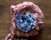 Ella Newborn Bonnet with Frayed Flower Clip in Raspberry - Size 00 - Newborn Photo Prop - Newborn Girl Hat - Baby Girl Hat