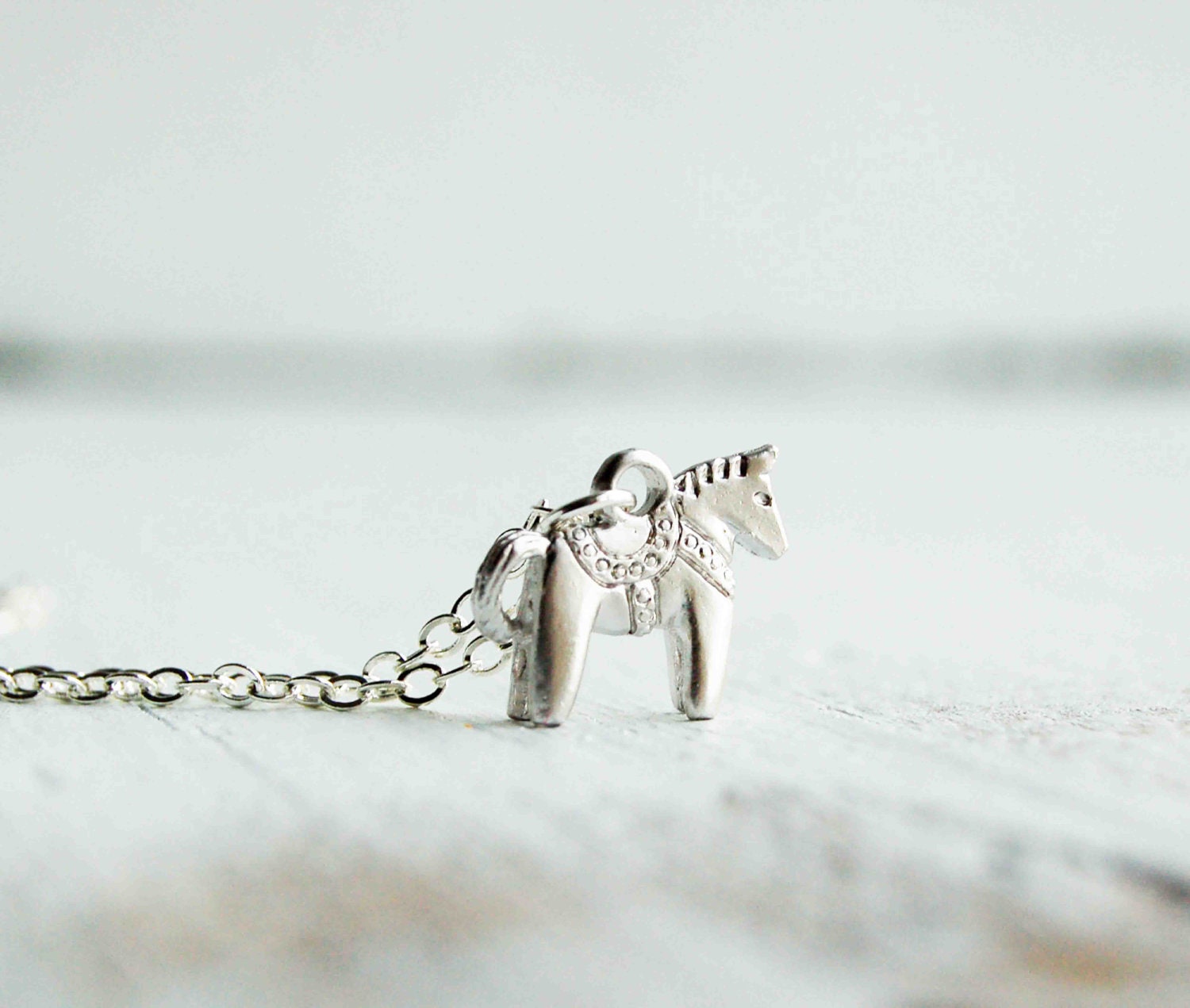 Tiny Dala HORSE Charm Necklace Swedish HORSE Tiny Toy Silver