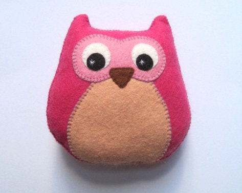 Owl Plush - Felt Pink Kawaii Childs Toy - Christmas Stocking Stuffer