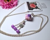 Sterling Silver Spring Lariat Necklace, Chunky Rollo Chain, Polymer clay focal-REDUCED