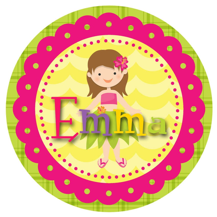 Printable Tropical Luau Hula girl Birthday Favor tags and cupcake toppers Il_570xn