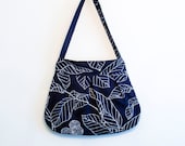 navy canvas purse // camera bag // pleated shoulder bag // navy leaves // made to order // the charlie bag