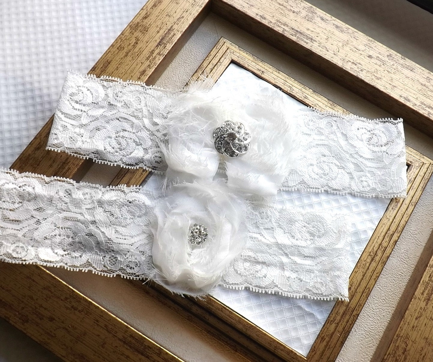 Bridal Garter - Ivory Lace Garter - Wedding Garter Set - Vintage Lace Garter Set - Ivory Garter Set