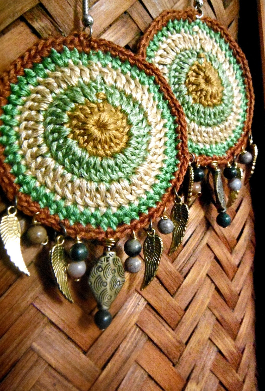Earthy Mandala crochet earrings