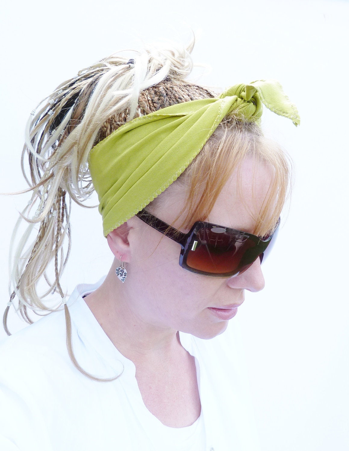 Tie up headscarf, non-slip headscarf, headband - acid green