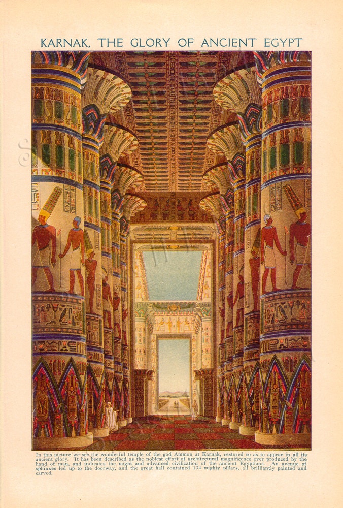 Karnak, The Glory of Ancient Egypt - Vintage 1920s Children's Book Plate