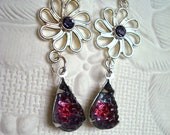 Blue Vintage Glass Flower Earrings