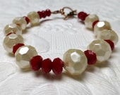 Bracelete True Blood Glass Ivory Pearl Poppy Red Glass