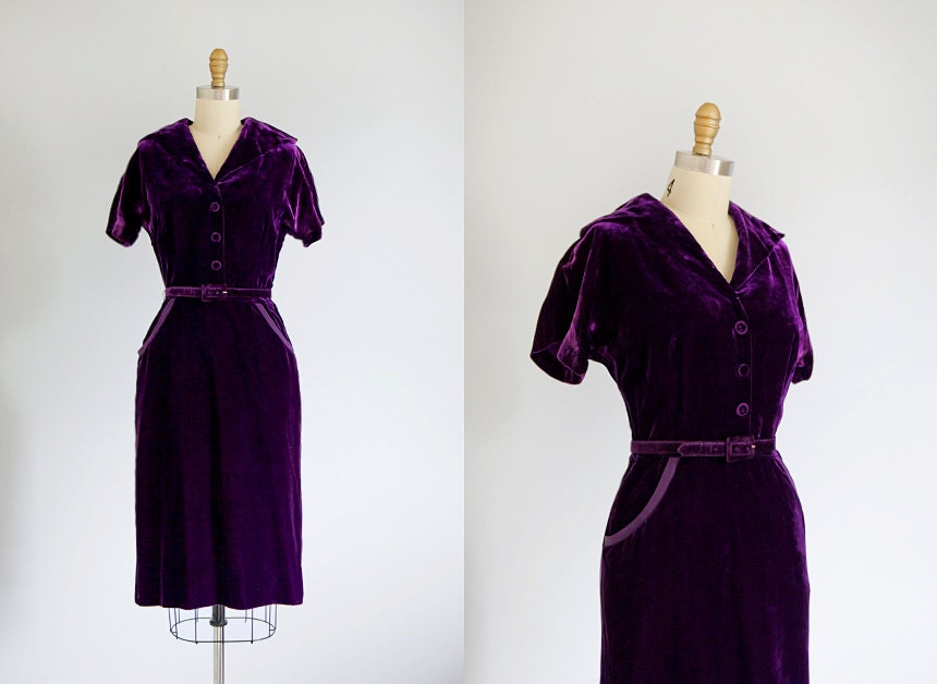 1940s Dress // Purple Velvet // XS