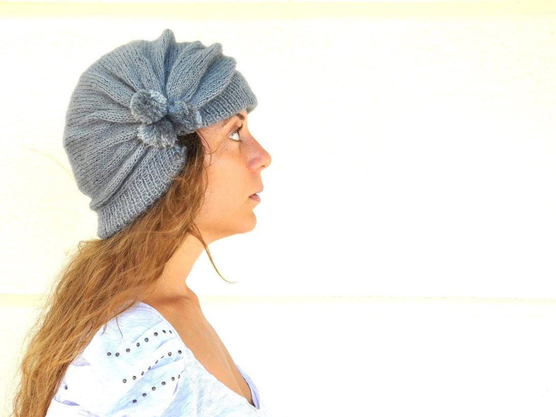 Hat Beanie Hat Adult Hat Pom Pom Hat Hand Knitted Grey Gray Cozy Warm Women Accessories