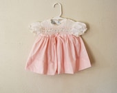 vintage baby girl pink and white smocked dress - olliesvintage
