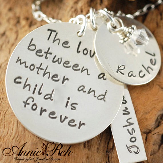 Hand Stamped Necklace, Love Between a Mother and Child,  Personalized Jewelry,  Keepsake Necklace