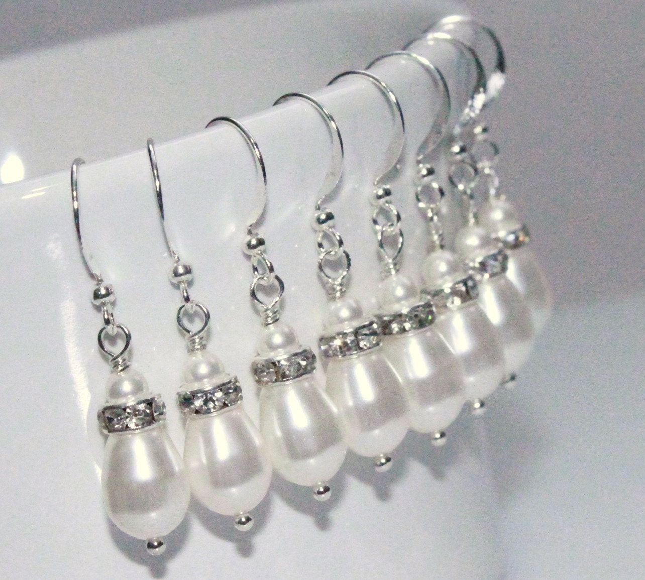 Swarovski White Pear Pearl Earrings, Bridesmaid Gift, Bridesmaid Earrings, Bridal Pearl Earrings (Also Available in Ivory)