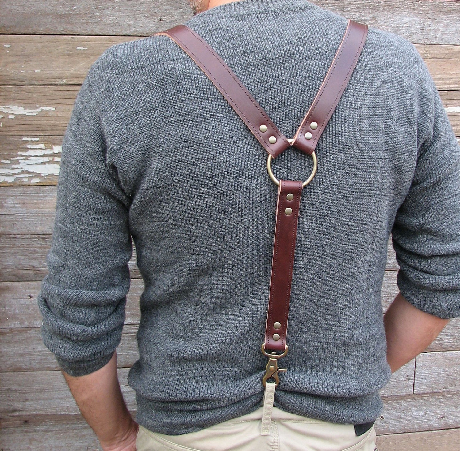 Dark Chocolate Brown Leather Steampunk Suspenders or Braces